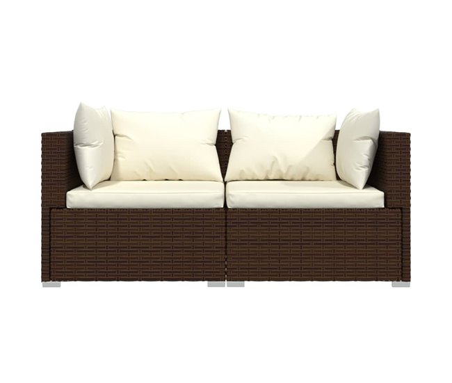 Conforama Set Muebles De Jardín 3 Piezas Y Cojines Ratán Sintético Marrón