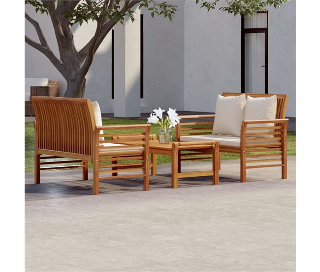 Conforama Set Muebles De Jardín 3 Pzas Y Cojines Madera Maciza De Acacia