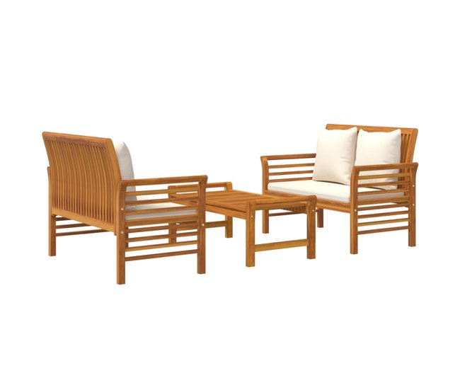 Conforama Set Muebles De Jardín 3 Pzas Y Cojines Madera Maciza De Acacia