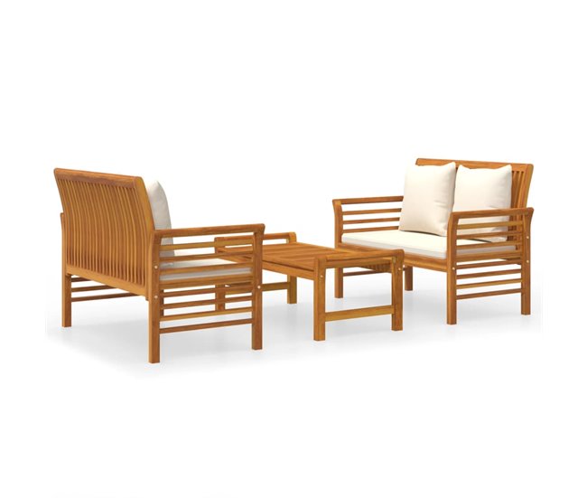 Conforama Set muebles de jardín 3 pzas y cojines madera maciza de acacia