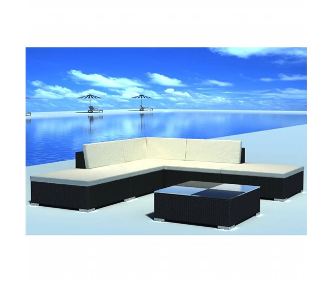 Conforama Set Muebles De Jardin Y Cojines 6 Piezas Ratán Sintético Negro