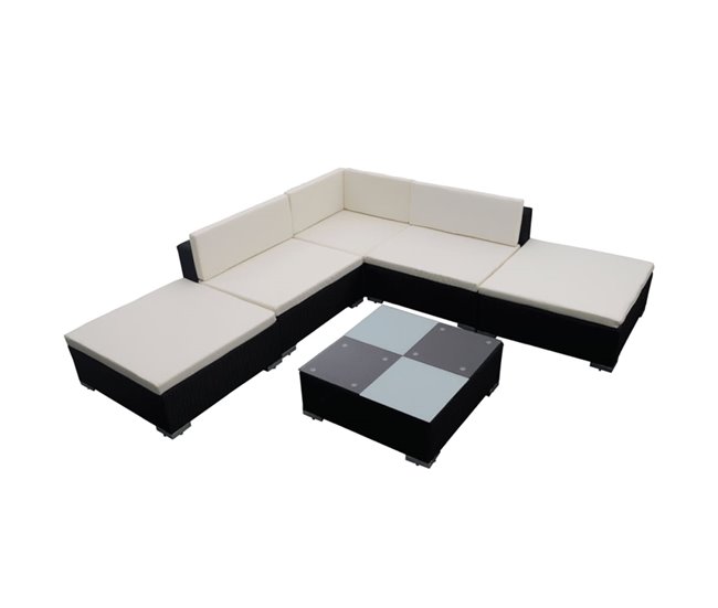 Conforama Set muebles de jardin y cojines 6 piezas ratán sintético negro