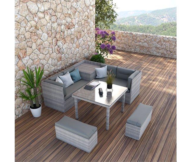 Conforama Set Rinconera SEMINYAC III Con Mesa Y Puffs Marrón