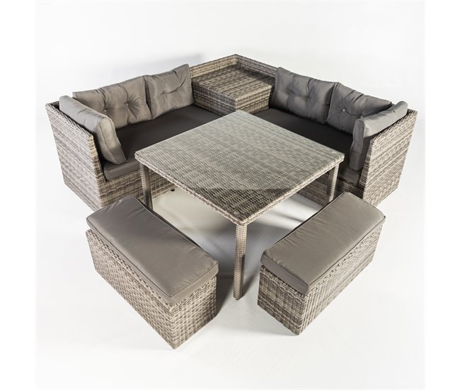 Conforama Set Rinconera SEMINYAC III Con Mesa Y Puffs Marrón