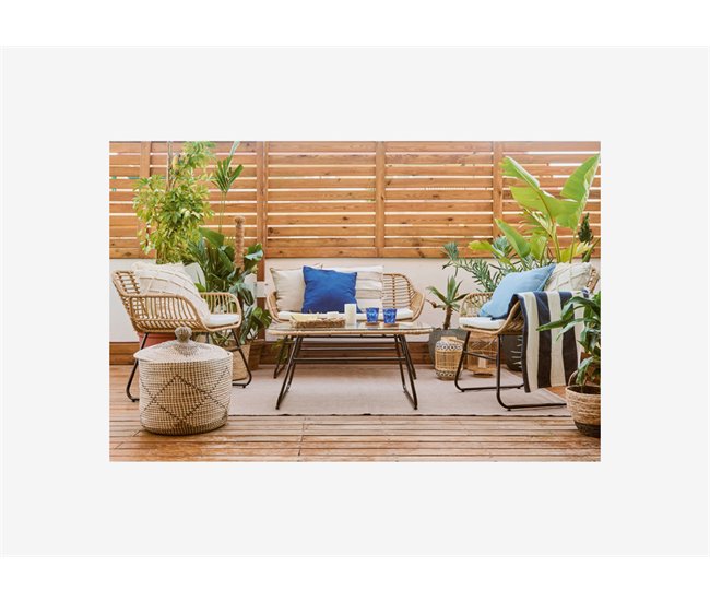 Conforama Set Sofá 2 Plazas + 2 Sillones + Mesa Natural BORNEO