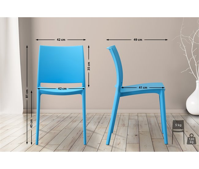 Conforama Silla Apilable Meton Plástico Azul 49X42X81 Cm