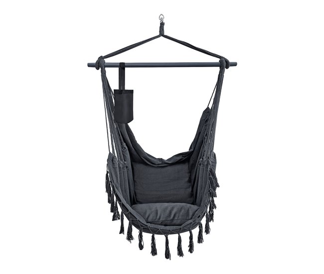Conforama Silla Colgante Aranga Con Cuerdas Y 2 Cojines 150 X 120 X 170 Cm Gris Oscuro [en.casa]