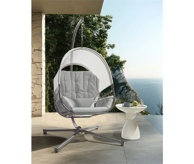 Conforama Silla Colgante Con Soporte ALVIANO Tela Gris Claro