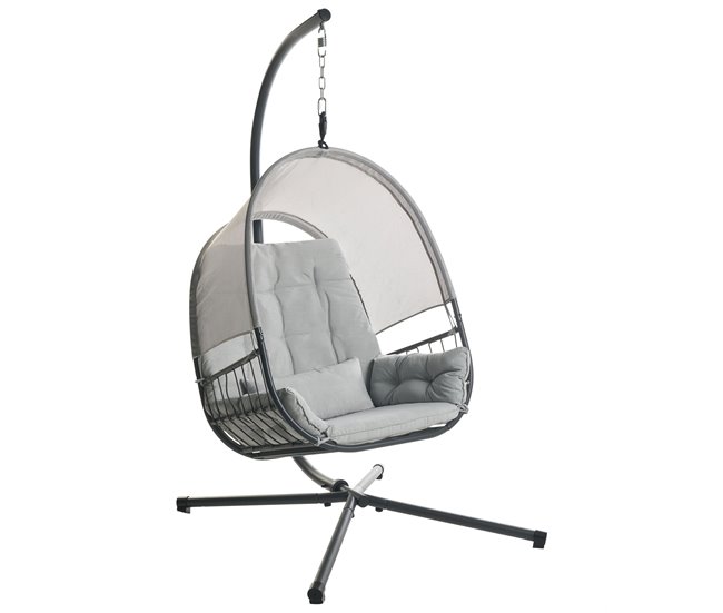 Conforama Silla colgante con soporte ALVIANO Tela Gris claro