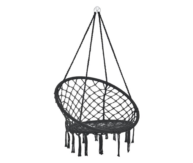 Conforama Silla Colgante Tampico máx 100 kg Algodón + Acero 140 x Ø 60 cm - Negro [casa.pro]