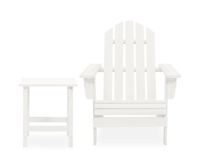 Conforama Silla con otomana y mesa jardín Adirondack macizo abeto blanco