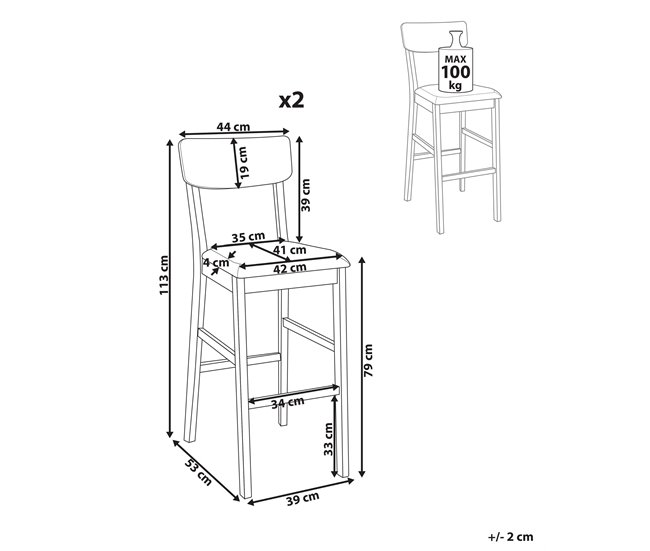 Conforama Silla De Bar Conjunto De 2 Madera Oscura AMBLER