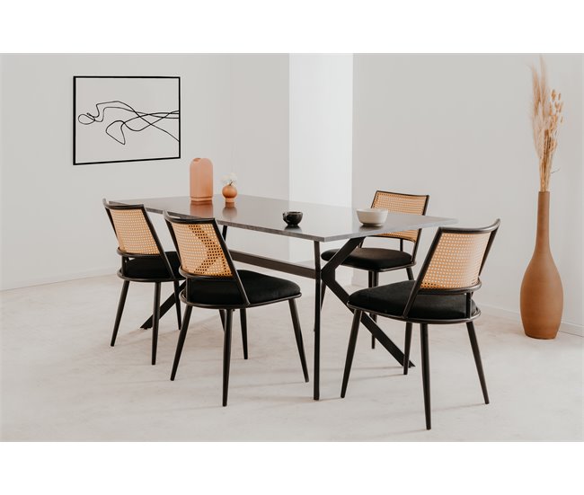 Conforama Silla De Comedor LUIGI Pack 4 Unidades En Ratán Y Negro