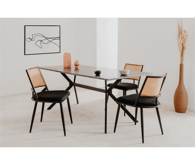 Conforama Silla De Comedor LUIGI Pack 4 Unidades En Ratán Y Negro