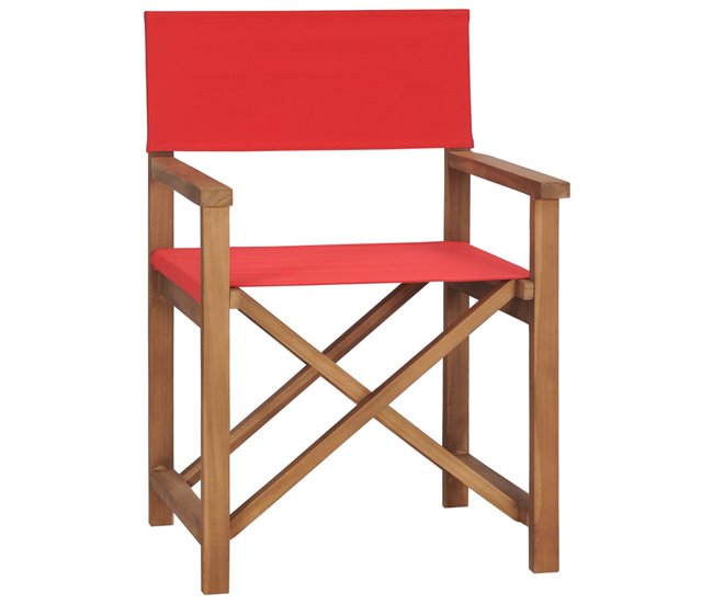 Conforama Silla De Director Madera Maciza De Teca Rojo