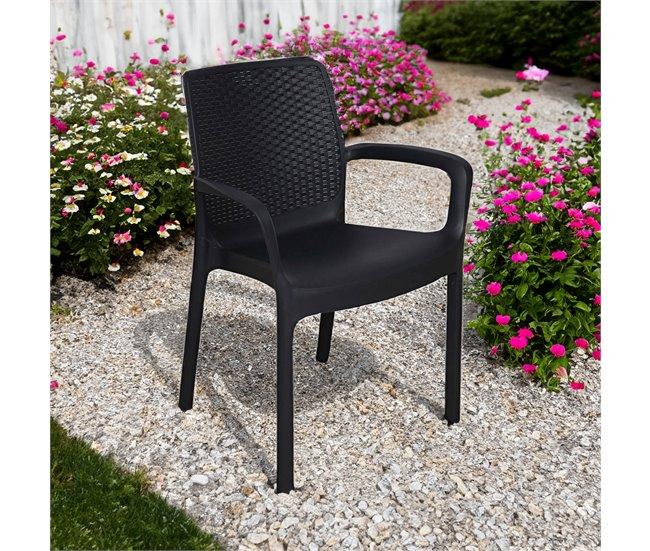 Conforama Silla De Exterior Damols Asiento De Jardín Silla Para Mesa De Comedor Sillón De Exterior Efecto Ratán 100% Made In Italy 54x60h82 Cm Antracita