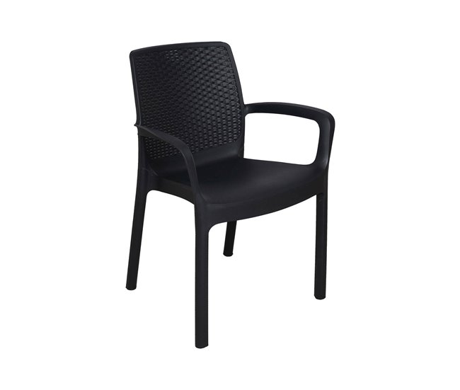 Conforama Silla de exterior Damols Asiento de jardín Silla para mesa de comedor Sillón de exterior efecto ratán 100% Made in Italy 54x60h82 cm Antracita