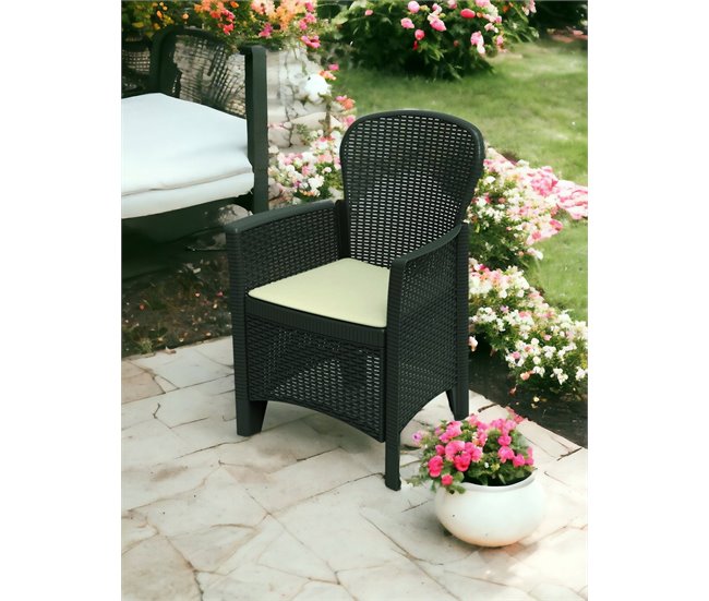 Conforama Silla De Exterior Dboatti Asiento De Jardín Sillón De Exterior Efecto Ratán 100% Made In Italy 59x57h85 Cm Antracita