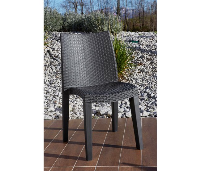 Conforama Silla De Exterior Dmondin Asiento De Jardín Silla Para Mesa De Comedor Sillón De Exterior Efecto Ratán 100% Made In Italy 48x55h86 Cm Antracita