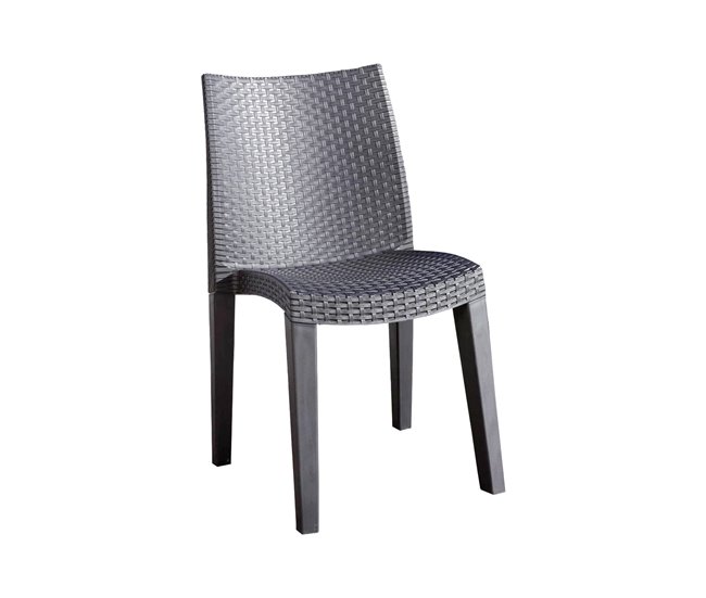Conforama Silla de exterior Dmondin Asiento de jardín Silla para mesa de comedor Sillón de exterior efecto ratán 100% Made in Italy 48x55h86 cm Antracita