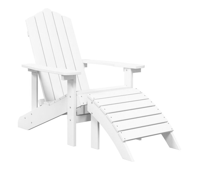 Conforama Silla de jardin Adirondack con reposapiés HDPE blanco