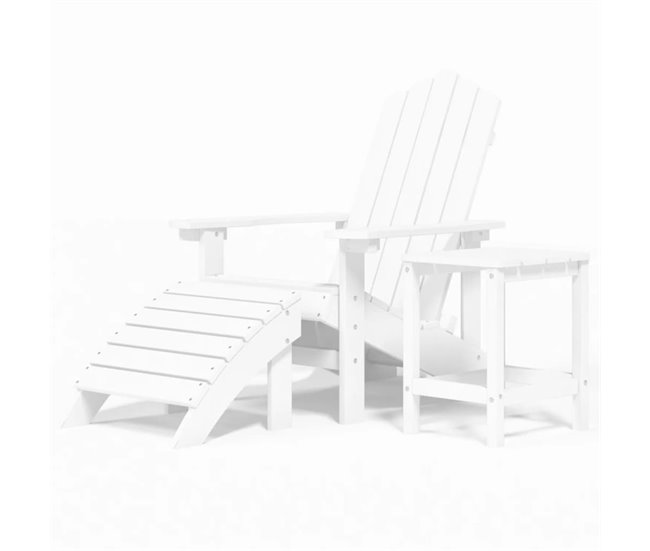 Conforama Silla de jardin Adirondack con reposapiés y mesa HDPE blanco