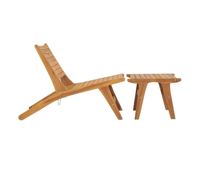Conforama Silla de jardin con reposapiés de madera maciza de teca