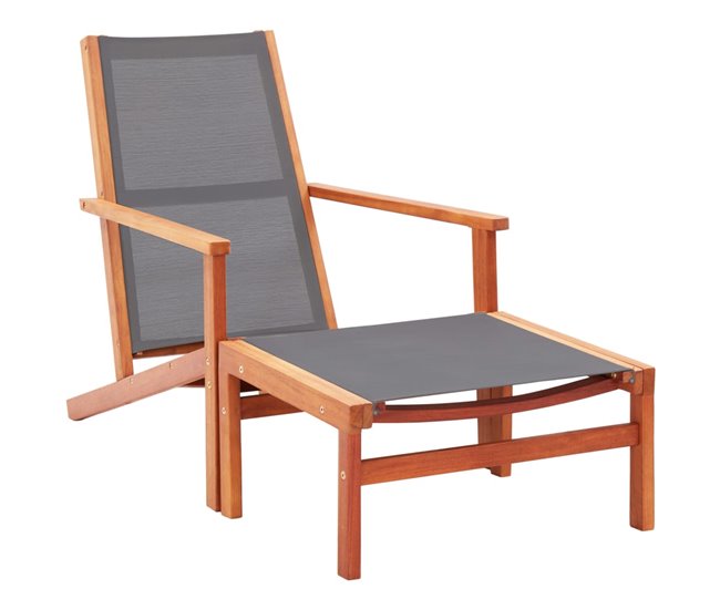 Conforama Silla De Jardin Con Reposapiés Madera Eucalipto Textilene Gris