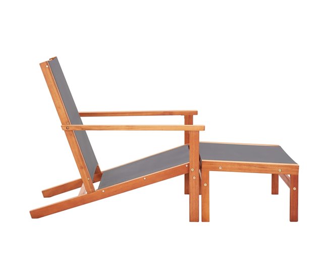 Conforama Silla De Jardin Con Reposapiés Madera Eucalipto Textilene Gris