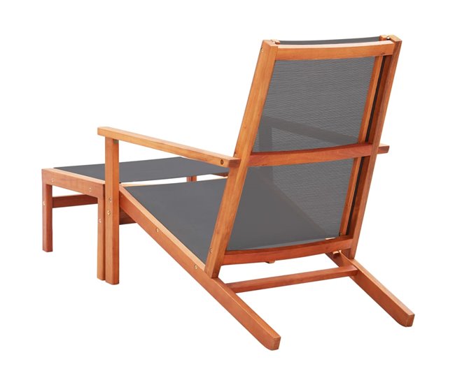 Conforama Silla De Jardin Con Reposapiés Madera Eucalipto Textilene Gris