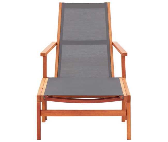 Conforama Silla de jardin con reposapiés madera eucalipto textilene gris