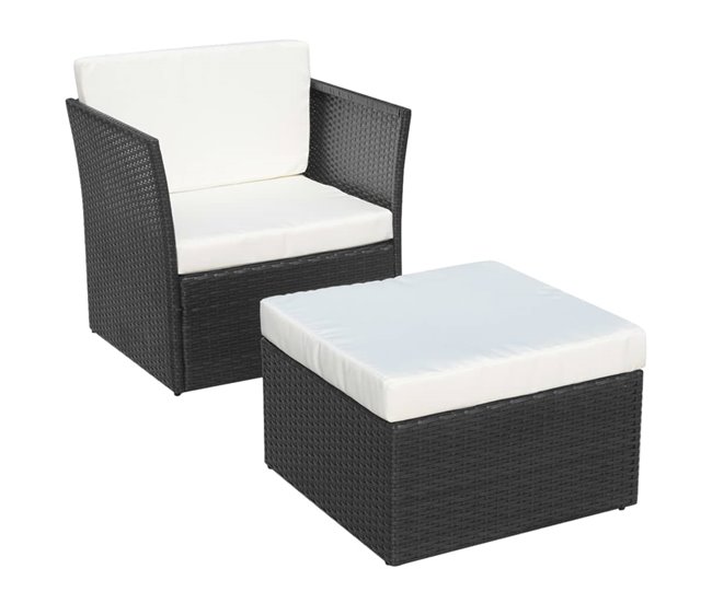 Conforama Silla de jardin con taburete poli ratán negra