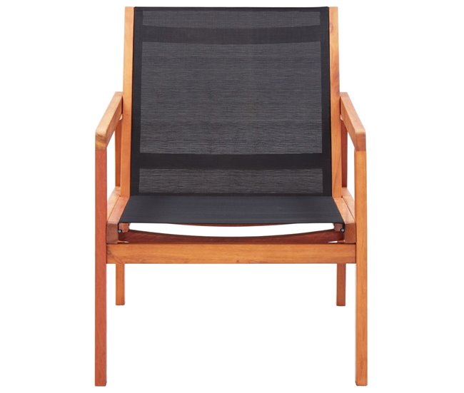 Conforama Silla de jardin de madera maciza de eucalipto y textilene negro