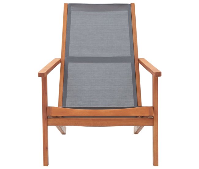 Conforama Silla de jardin de madera maciza de eucalipto y textilene gris