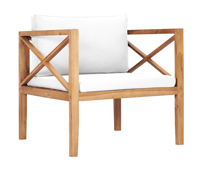 Conforama Silla De Jardin De Madera Maciza Teca Con Cojines Color Crema