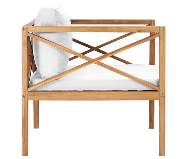 Conforama Silla De Jardin De Madera Maciza Teca Con Cojines Color Crema