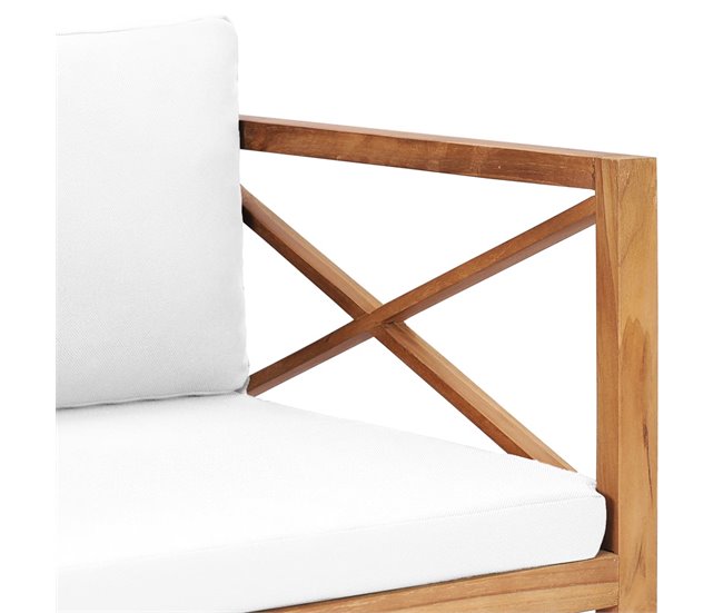 Conforama Silla De Jardin De Madera Maciza Teca Con Cojines Color Crema