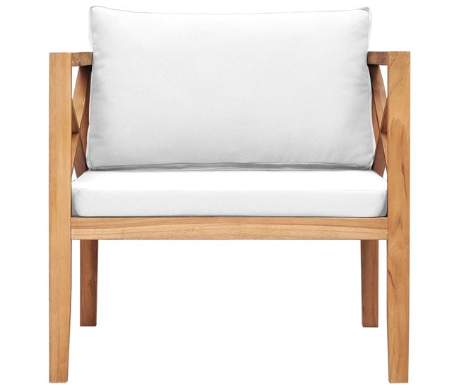 Conforama Silla de jardin de madera maciza teca con cojines color crema