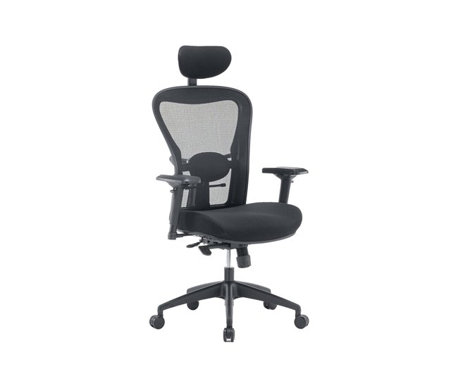 Conforama Silla de oficina Dachi Silla ejecutiva de malla con reposabrazos Asiento de oficina ergonómico 66x68h120/132 cm Negro