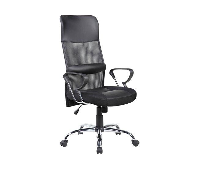 Conforama Silla de oficina Daguirr Sillón presidencial con reposabrazos Silla de oficina ergonómica 56x61h111/121 cm Negro