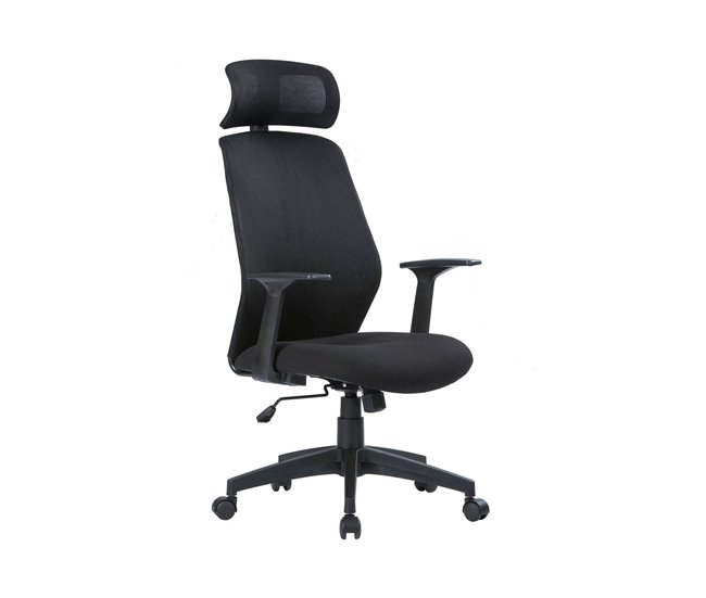 Conforama Silla de oficina Dapril Sillón presidencial con reposabrazos y reposacabezas Silla de oficina ergonómica 63x62h117/126 cm Negro