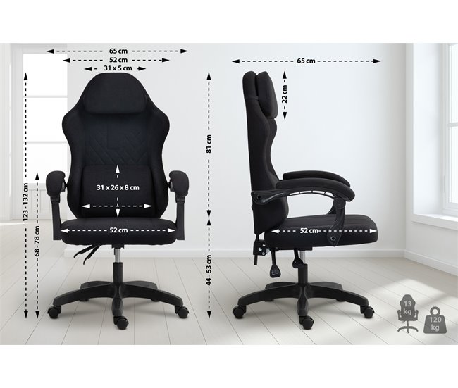 Conforama Silla De Oficina Tela Miltona Negro/negro 65X65X123 Cm