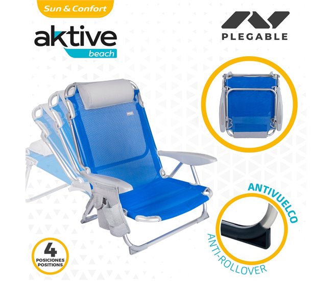 Conforama Silla De Playa 4 Posiciones Con Cojín Y Posavasos Aktive