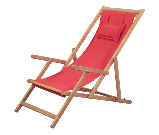 Conforama Silla De Playa Plegable De Tela Y Estructura De Madera Roja