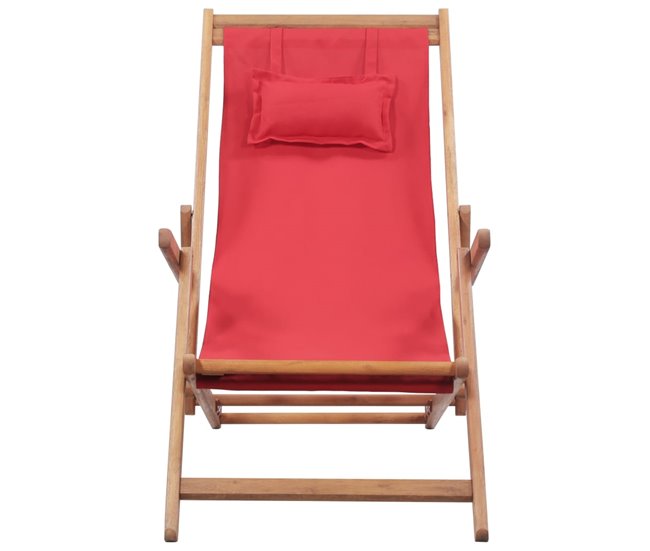 Conforama Silla de playa plegable de tela y estructura de madera roja