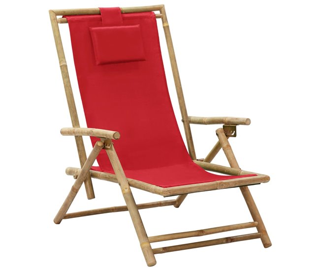 Conforama Silla De Relajación Reclinable De Bambú Y Tela Roja