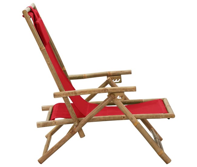 Conforama Silla De Relajación Reclinable De Bambú Y Tela Roja