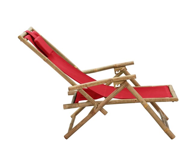 Conforama Silla De Relajación Reclinable De Bambú Y Tela Roja