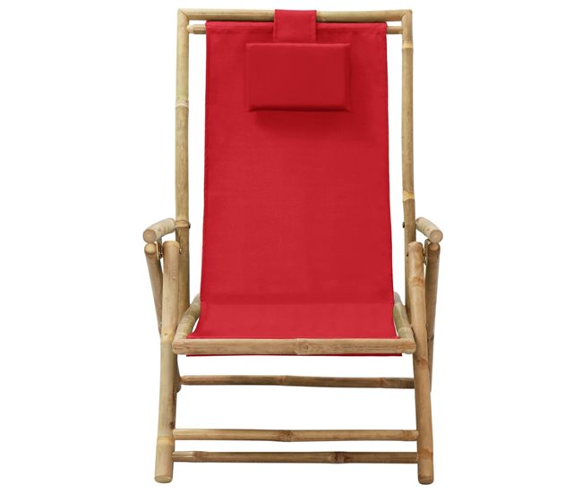 Conforama Silla de relajación reclinable de bambú y tela roja