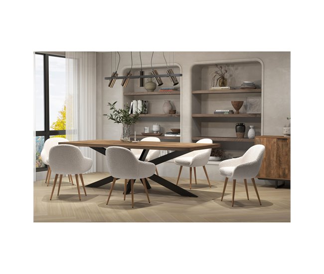 Conforama Silla En Tejido Rizo Crudo Y Metal Madera (x2)
